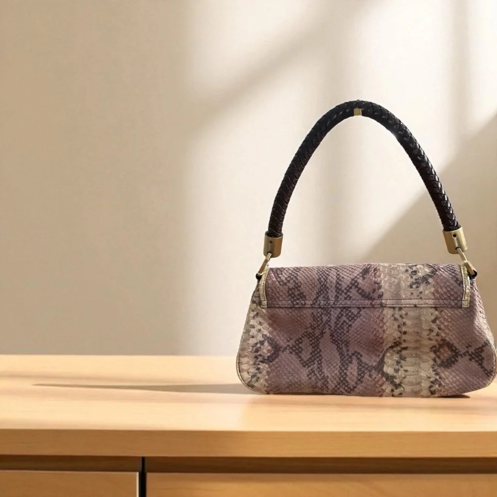 NWT Adrienne Vittadini Python Pattern Shoulder Bag with Gold Trim.